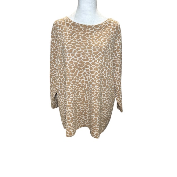 Talbots Beige Cheetah Leopard Animal Print Sweater 3X‎ Plus Wool Cotton Blend - Picture 2 of 8